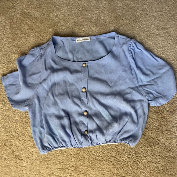 Light Blue Cropped Vintage Shirt - Small - Picture 1 of 4